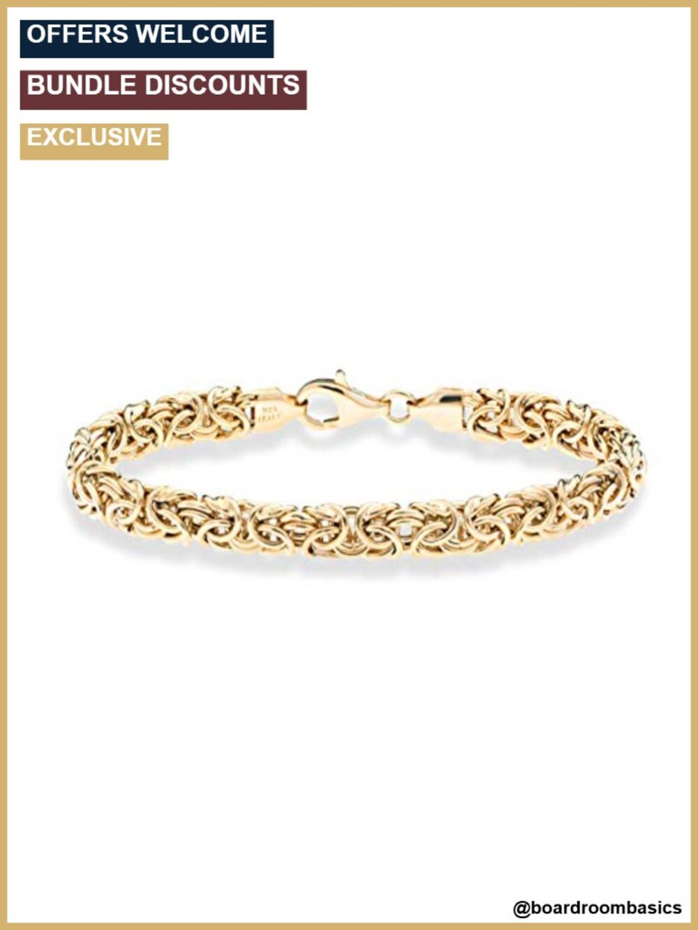 Italian 18K Gold Plated 925 Sterling Silver Byzantine Link Bracelet